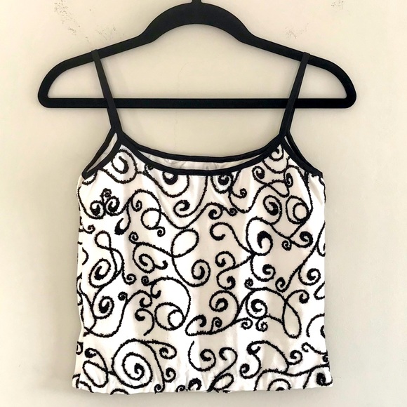Vintage Find! Arden B || Y2K 90s Black & White Caviar Beaded Tank Top Size Small - Picture 6 of 11